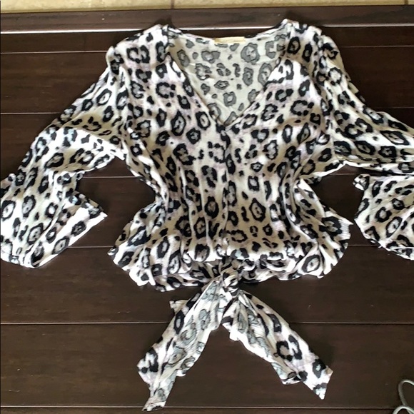 NWOT Leopard blouse. V neck with tie at bottom. - Picture 4 of 7